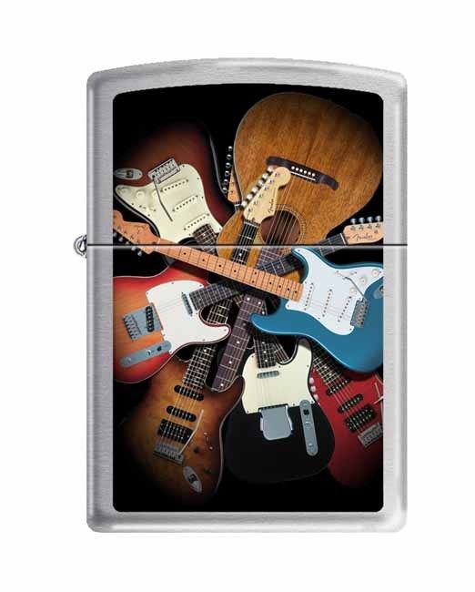 NEW Zippo Lighter: Fender Guitars - Brushed Chrome No Sales Tax